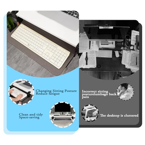 Sliding Keyboard Tray Under Desk Slide, 45°Swivel Keyboard Tray Keyboard Holder for Desk Pull Out Keyboard Drawer Under Desk Keyboard Tray Slide Out Clamp on Desk Shelf (Modern)