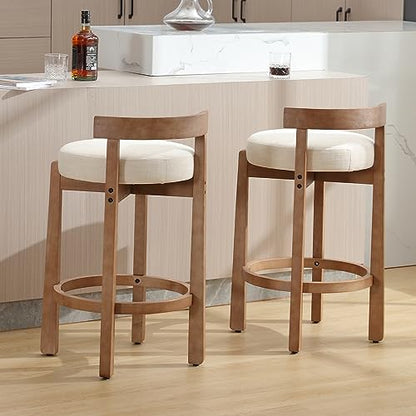 HEAH-YO Mid Century Modern Bar Stools Set of 8, 26.5" Counter Stools with Back, Linen Upholstered Barstools with Solid Wood Legs Bar Chairs for Kitchen Island Dining Room, Beige - color: 26.5" Beige Linen, size: Counter Height - Set of 8