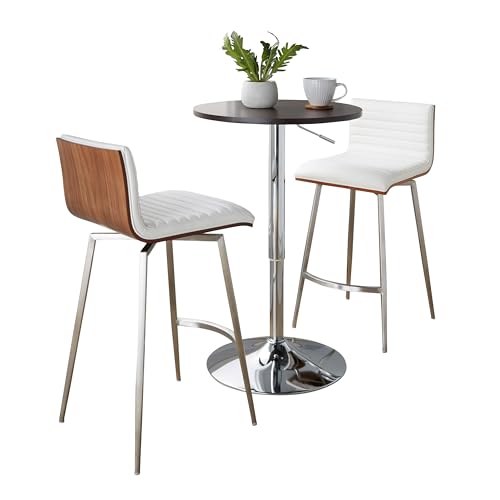 LumiSource Mason Swivel Adjustable Counter Height Dining 3 Piece Set, Pub Table and Stools, High Top Table Set for 2, Counter Table and Chairs Set of 2, Kitchen & Dining Room Sets (White) - color: White