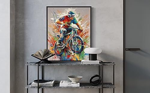 HomeArtPrint BMX Motocross Art Print Poster, Wall Art Painting Decor. Paint Splash Style Artwork. (BMX Motocross, 16x20 inches + (Black Frame)) - color: BMX Motocross, size: 20"L x 16"W