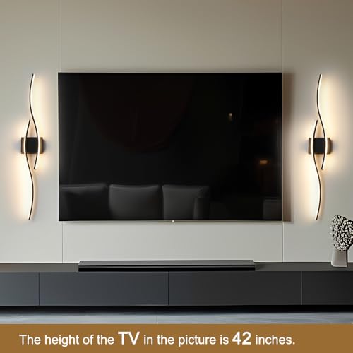 Daunton Hardwired Modern Wall Sconce Set of Two with Remote Control, Dimmable LED Wall Sconces Lighting Set of 2, Large Black Wall Light, LED Wall Lamp for Bedroom Living Room Bathroom 40.5" Length - color: Black, size: 40.5in A hardwired