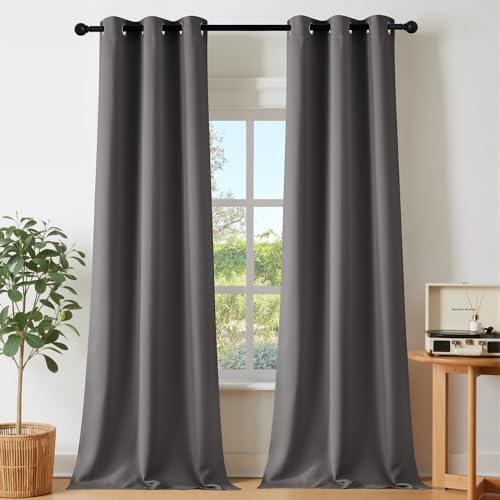 NICETOWN Blackout Grey Window Treatments 84 inch Long, Grommet Top Room Darkening Thermal Insulated Solid Vertical Curtains & Drapes for Bedroom/Kid Room, 2 Panels, W40 x L84 - color: Grey, size: 40"W x 84"L (Pack of 2)