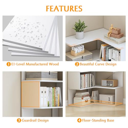 IOTXY 6-Tier L-Shaped Corner Bookshelf - 66" Tall Wooden Freestanding Bookcase with Open Shelf Units, White - color: White