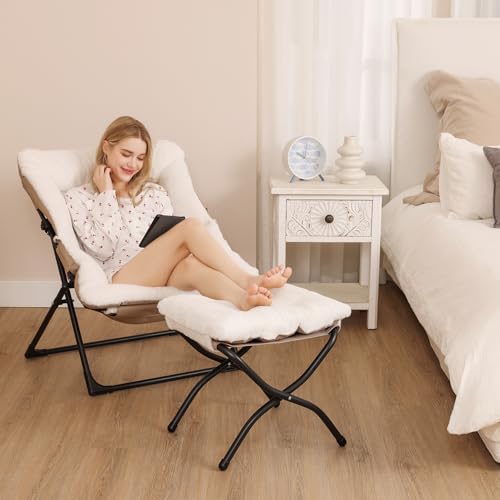 15"(H) Folding Ottoman, Set of 2, Foldable Footrest Stool, Small Foot Stool for Couch, Collapsible Foot Rest Ottoman for Sofa, Accent Padded Ottomans for Living Room, Bedroom, White - color: White 2pcs