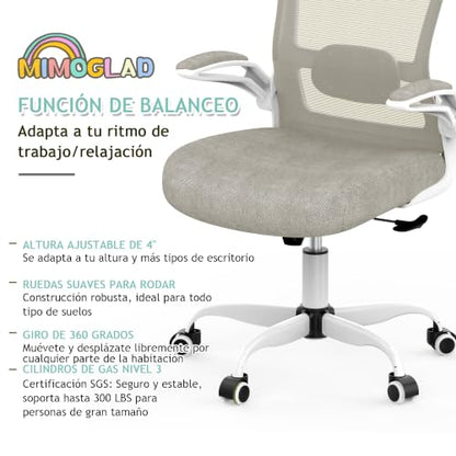 Mimoglad Home Office Chair, High Back Desk Chair, Ergonomic Mesh Computer Chair with Adjustable Lumbar Support and Thickened Seat Cushion (Modern, Beige) - color: Beige