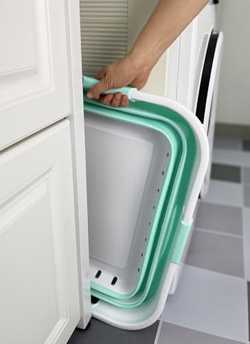 SAMMART 42L (11 gallon) Collapsible Plastic Laundry Basket - Foldable Pop Up Storage Container/Organizer - Space Saving Hamper/Basket (1, White/Light Green) - color: White/Light Green