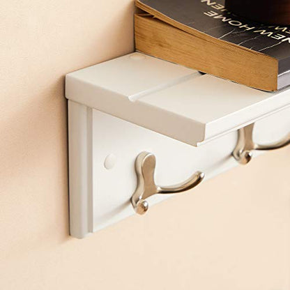 SONGMICS Entryway Hanging Coat Rack, Wall-Mounted Wooden Shelf, with 4 Double Hooks, Wall Floating Shelf, White ULHR42WT