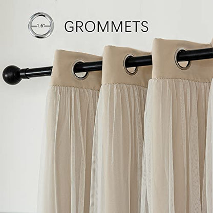 INLINAS Blackout Curtains with Sheer Overlay, Beige, 37x84 Inches | Grommet Top Double Layer Curtains for Bedroom and Living Room Thermal Reduction Light Blocking and Energy Saving, Set of 2 - color: Beige, size: 37"W x 84"L (Pack of 2)