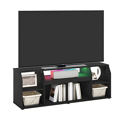 Furinno Jaya TV stand for up to 65 Inch TV, Gaming Enterteinment Center with LED Lights, Living Room Media Console Table, Americano - color: Americano