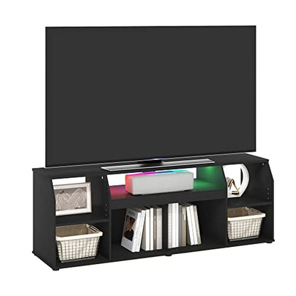 Furinno Jaya TV stand for up to 65 Inch TV, Gaming Enterteinment Center with LED Lights, Living Room Media Console Table, Americano - color: Americano