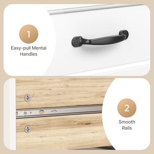 Gizoon 47" 6 Drawer Dresser, White & Black Chest of Drawers Bedroom | 6 drawer wood dresser with metal handles. Storage cabinet organizer for bedroom, kids nursery room and home office - color: White-black