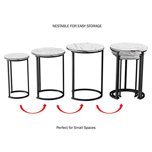 Lavish Home Round Nesting Tables Set of 3, Faux Marble Tabletop, White | 25”H / 22.5”H / 20.25”H Modern Side Tables, Space Saving Accent Table Set, for Living Room, Bedroom, Dorm or Home Office - color: White Marble
