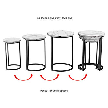 Lavish Home Round Nesting Tables Set of 3, Faux Marble Tabletop, White | 25”H / 22.5”H / 20.25”H Modern Side Tables, Space Saving Accent Table Set, for Living Room, Bedroom, Dorm or Home Office - color: White Marble