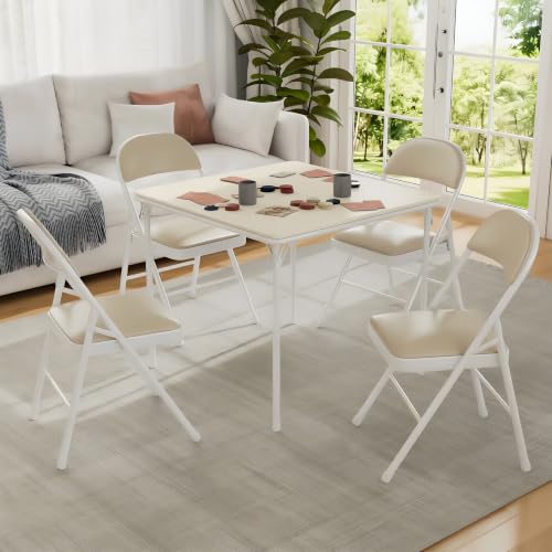 VECELO 34'' Folding Card Table Square with Soft Padded Tabletop, Portable for Dining Room, Parties, Games, Puzzles, Cream & Beige - color: Cream & Beige, style: Folding Table
