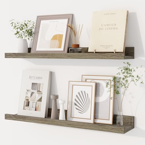 Dreamland Picture Ledge Shelf for Wall, Floating Shelves Set of 2,24 inch Long Floating Shelves with Lip for Living Room,Bedroom,Bathroom,Kitchen,Grey - color: Grey, size: 24inch