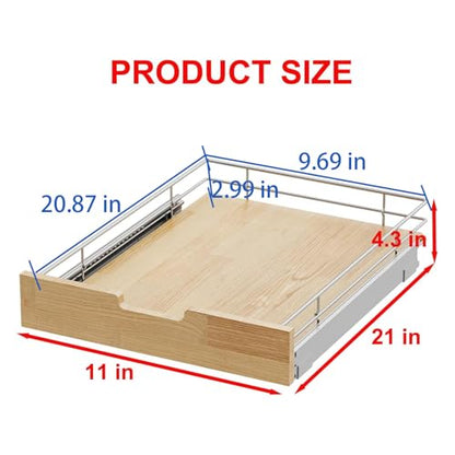 Sikarou Pull Out Cabinet Organizer 11"W x 21"D Wood and Wire Storage Shelf - size: 1-TIE 11*21 WM