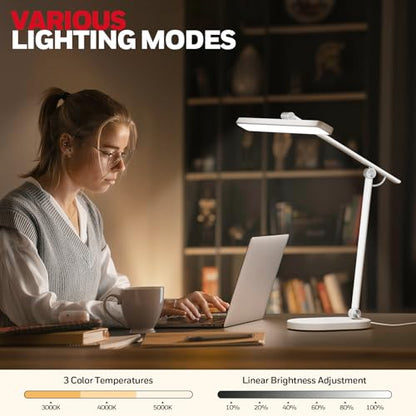 Honeywell HWT-H4 LED Desk Lamp, Eye-Caring, Dimmable, Auto Sensor | CRI97 Sunturalux LED, flicker-free eye care, 3 color temperatures, 5 brightness levels, auto dimming sensor, 60-min timer - color: White