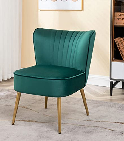 Container Furniture Direct Modern Velvet Accent Chair for Living Room, Bedroom, or Entryway, Stylish and Comfortable Armless Design with Metal Legs, Green - color: Green