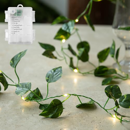 Vine with Fairy Lights, 33ft 100 LEDs Vine Lights Pothos Battery Operated Indoor String Lights, Artifical Garland Leaf Fairy Light Wall Wedding Garden Dorm Bedroom Decor - color: Pothos, size: 1pack-100LED