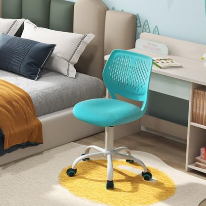 POWERSTONE Small Home Office Desk Chair, Swivel Rolling Study Computer Chair, Adjustable Height Task Chair with Armless Mid Back, Upholstered Mesh Seat,Turquoise - color: Urquoise