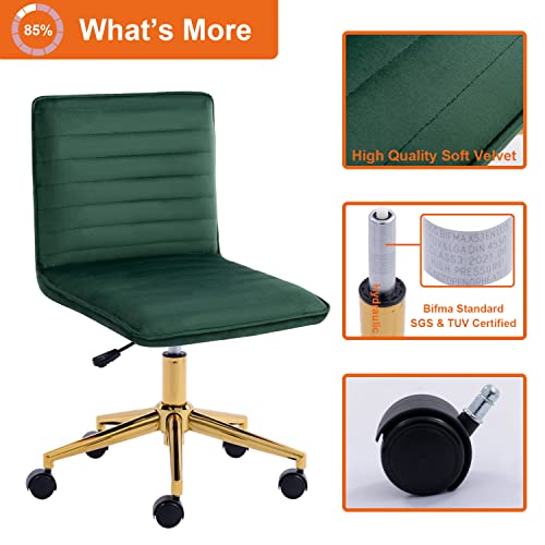 Furnimart Velvet Home Office Armless Desk Chair Adjustable Task Chairs Small Swivel Upholstered Office Chair Students Desk Chair Mid-Back Home Office Chair Dorm Chair (Velvet-DarkGreen) - color: Velvet-darkgreen