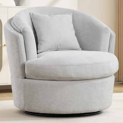 Swivel Accent Chair, Widened Round Barrel Chair with Pillow | Wide Padded Seat, Upholstered Chenille, Silent 360° Swivel Barrel Armchair for Living Room Bedroom Reading Nook, Light Gray - color: Light Gray