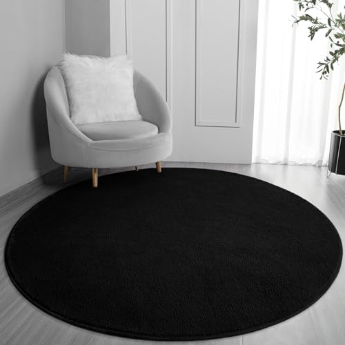 FlyDOIT Round Area Rugs for Bedroom Living Room, 4x4 Black Super Soft Comfy Thickened Memory-Foam Indoor Circle Carpet, Modern Aesthetic Minimalist Carpet for Boys Girls Adults Nursery Home Décor - color: Black, size: 4' (Round)