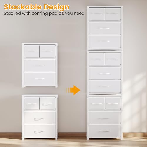 Homeiju Stackable 4-Drawer Fabric Dresser with Waterproof Wood Top – Closet Organizer & Storage Drawers for Bedroom, Modern Metal Frame Design (3 Tier) - size: 11.4"D x 15.8"W x 22.7"H (4 Drawers)