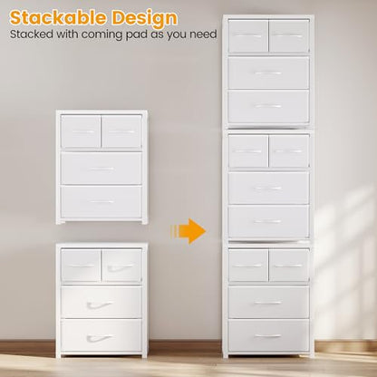 Homeiju Stackable 4-Drawer Fabric Dresser with Waterproof Wood Top – Closet Organizer & Storage Drawers for Bedroom, Modern Metal Frame Design (3 Tier) - size: 11.4"D x 15.8"W x 22.7"H (4 Drawers)