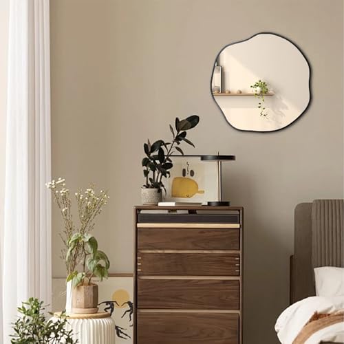 POZINO Scalloped Irregular Wall Mirror, 16" Small Asymmetrical Frameless Mirrors, Black Wavy Decorative Accent Mirrors for Entryway Bedroom Fireplace Living Room, Horizontal or Vertical Hanging - color: Black, size: 16"L x 16"W