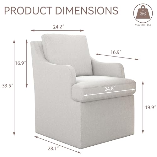 VKNOW Upholstered Dining Chairs, Dining Room Chairs with Casters | Modern Rolling Dining Chairs with Armrest, Soft Chenille Fabric, Washable Cover, Easy Assembly, Living Room, Bedroom, Grey - color: Light Grey, size: 1