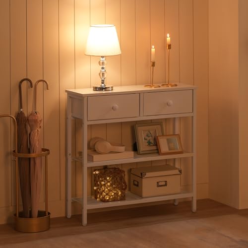 HOOBRO 29.5" Narrow Console Table with 2 Fabric Drawers, Sofa Table, Small Entryway Table with 3-Tier Storage Shelves, Behind Couch Table, for Living Room, Hallway, White WW72XG01G1 - color: White