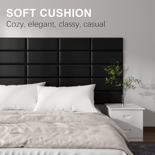 Twin Headboards, Self-Adhesive 3D Panels, Upholstered Wall Panels for Bedroom/Living Room (6 Pieces 9.84 in x 23.6 in) - color: Black, size: 6 PCS, style: Twin