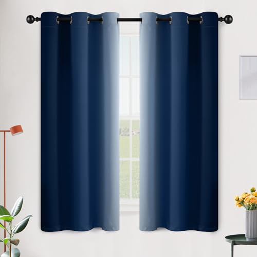 SimpleHome Ombre Blue to Grey White Curtains for Living Room 42Wx63L | Room Darkening Curtains for Bedroom,Gradient Light Blocking Curtain,Thermal Insulated Grommet Window Drapes,2 Panels,63 Inch - color: Blue, size: 42"W x 63"L (Pack of 2)