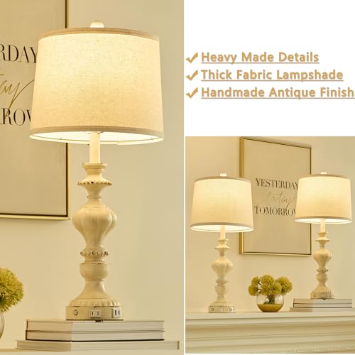 SAIWEYA 27.5" Farmhouse Table Lamps Set of 2, 3 Way Dimmable Touch Lamps | Touch Control, Dimmable, USB C+A Ports & AC Outlet, Bulbs Included, Bedside Nightstand Lamp for Living Room, Bedroom - color: Beige