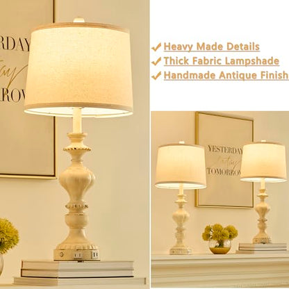 SAIWEYA 27.5" Farmhouse Table Lamps Set of 2, 3 Way Dimmable Touch Lamps | Touch Control, Dimmable, USB C+A Ports & AC Outlet, Bulbs Included, Bedside Nightstand Lamp for Living Room, Bedroom - color: Beige