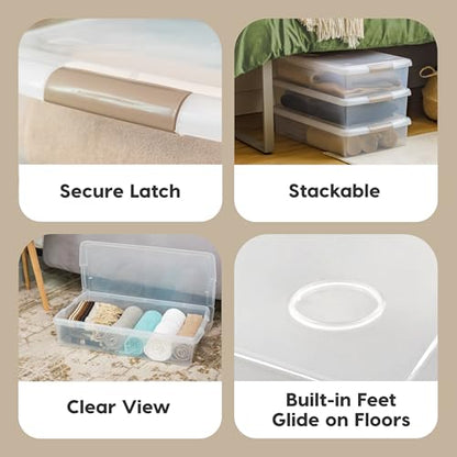 IRIS USA 40 Qt. Under Bed Storage Bin with Lids, Gray/Clear | Stores clothing, shoes, bedding, and seasonal items with secure protection under beds - style: 40 Qt. - Single