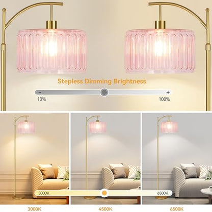 QIYIZM Pink Floor Lamp for Living Room,Bedroom,Gold Dimmable Standing Lamp with Remote,Mid Century Modern Brass Tall Lamp Boho Floor Lamps Arc Stained Glass Flower Floor Light Lamp Girls kids Bohemian - size: 33-Floor Lamp