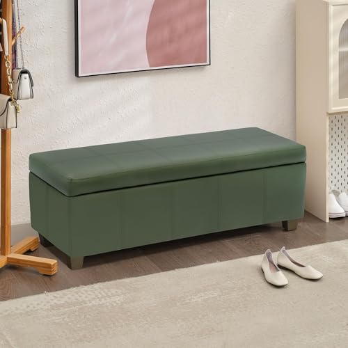51 Inch Storage Ottoman, Storage Bench with Safety Hinge, Upholstered Synthetic Leather Ottoman Bench for Bedroom, Living Room, Entryway, Hallway, Foot Rest, Support 500lbs - color: Teal, size: 51 inch