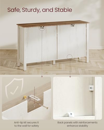 VASAGLE LIRY Collection - Buffet Cabinet, Coffee Bar Cabinet with 2 Drawers, Adjustable Shelves, Sideboard Storage with Cable Holes, Drawer Dividers, Rustic White and Honey Brown UBBK381WJ01S