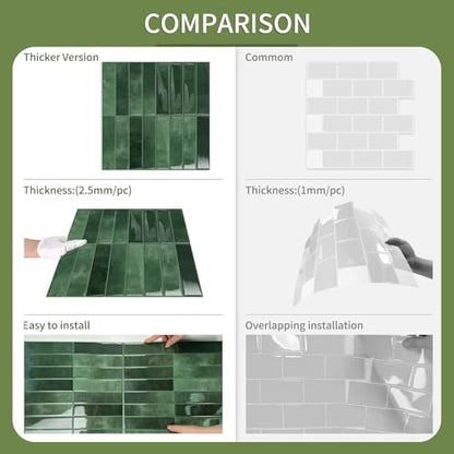 10 Sheets Upgraded Thicker Design Subway Tile Peel and Stick Backsplash | 12”×12”Self Adhesive Wall Tiles Stick on Back Splash for Kitchen,Bathroom,Camper(Forest Green) - color: Forest Green