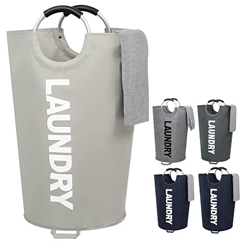 82L Large Laundry Basket Hamper with Handles, Light Gray | Collapsible Dirty Clothes Basket Waterproof Fabric, Tall Foldable Freestanding Bin Laundry Hamper for Dorm Bathroom & Bedroom - color: Light Gray, size: 115 Litres