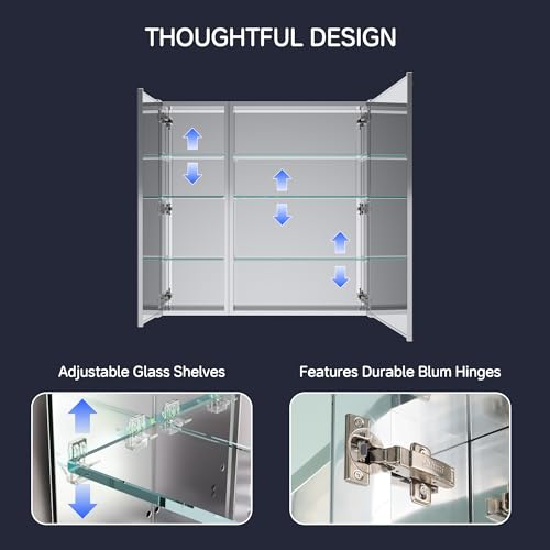 36"x36" Medicine Cabinet with Mirror & Soft Close Hinges, Surface Mount or Recessed Medicine Cabinet with Adjustable Shelves, Bathroom Wall Medicine Cabinet with Storage, Aluminum Alloy Frame, Combo - size: 36" x 36"