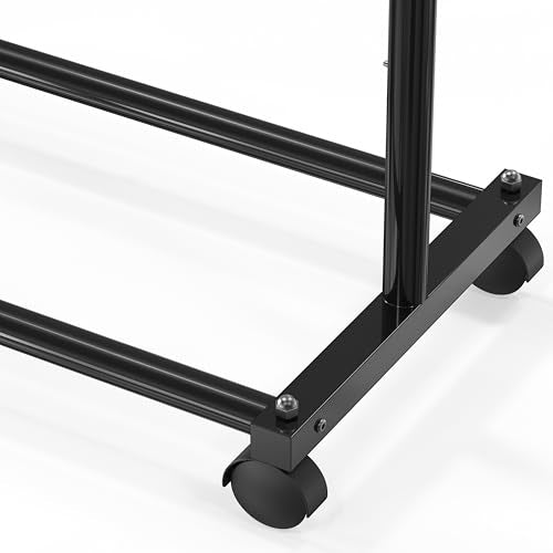 Simple Houseware Standard Rod Garment Clothing Rack, Black | Single Rail, Extendable Width from 30 to 47 Inches, Rolling Clothing Organizer for Bedroom, Laundry, Living Room - color: Black