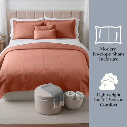 Clara Clark Quilts Twin Size - All Season Bedspread Coverlet Set, Pinsonic Weave Lightweight Bedding Set - 5 Piece Twin Quilt Set with Pillow Shams, Bali Blush - Twin Grid - color: 31 – Bali Blush – Grid, size: Twin
