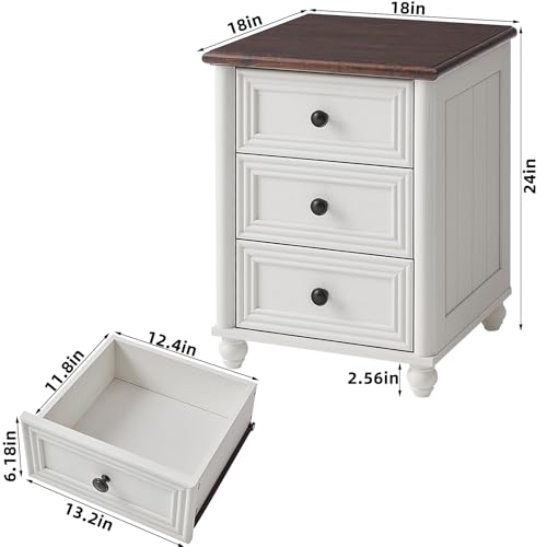 RWYHG 18" Night Stand with 3 Drawers, Farmhouse Modern Nightstand | White Bedside Table, Open Storage Shelf, Solid Wood Legs, Bed Side End Tables for Bedroom Living Room - color: Elegant White, style: 3 Drawers