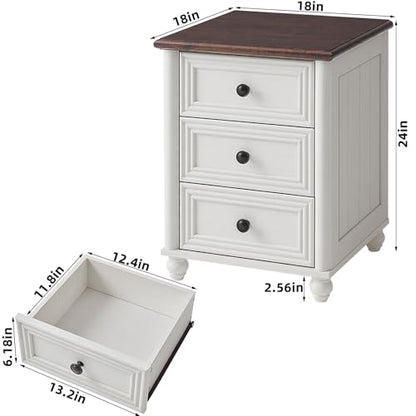 RWYHG 18" Night Stand Set 2, Nightstand with 3 Drawers | Farmhouse Modern Bedside Table, Solid Wood Legs, Metal Handles, White Bed Side End Tables for Bedroom Living Room - color: Elegant White, style: 3 Drawers*2