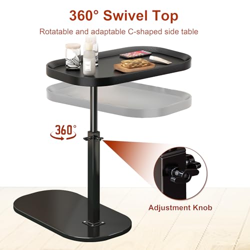 C Shaped Side Table Adjustable Height, 360° Swivel Couch End Table That Slide Under, Small C Shaped End Table for Sofa/Bed/Bathtub, Coffee TV Dinner Tray for Living Room, Bedroom, Bedside (Walnut) - color: Walnut