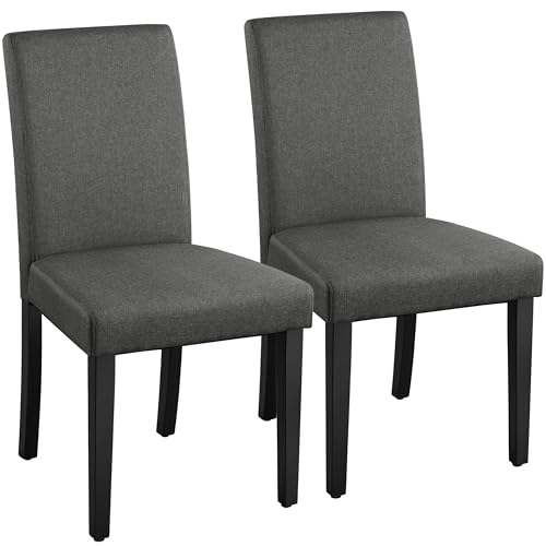 Yaheetech Dining Chairs Set of 2 Upholstered Kitchen Chair Fabric Dark Gray | Fabric High Back Sillas De Comedor, Solid Wood Legs, Adjustable Footpads, Modern Armless Parson Chairs for Dining Room - color: Fabric- Dark Gray, size: Set of 2