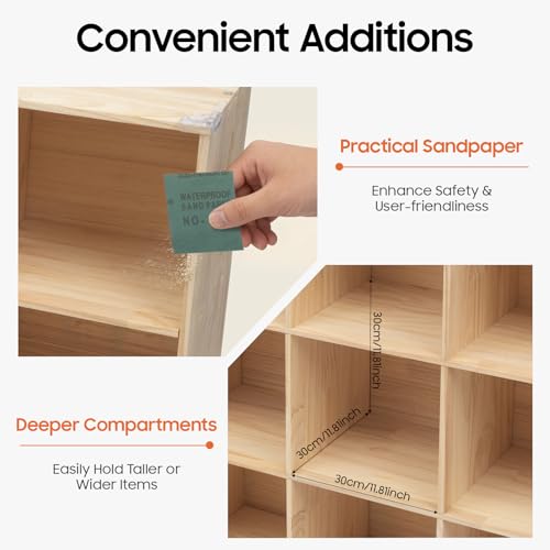 18 Cube Storage Organizer, Solid Wood Bookshelf with Back Panel, Floor Standing Open Bookcase, Vertical or Horizontal Shelf Unit for Living Room Office (18-Cube) - size: 18-Cube